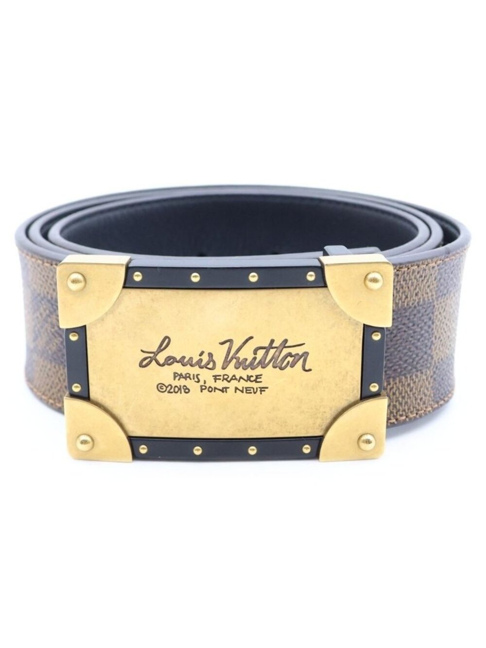 Louis Vuitton Damier Ceinture Neo Trunk Leather Belt Brown Gold